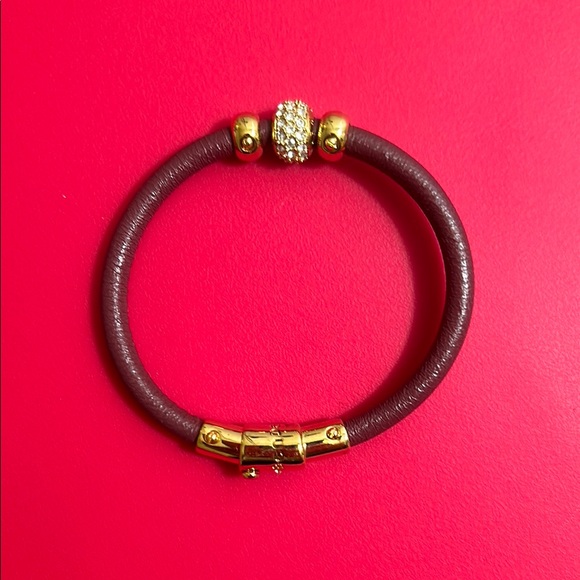 Henri Bendel Brown Leather Bracelet With Gold And Crystal Accent - Picture 4 of 4